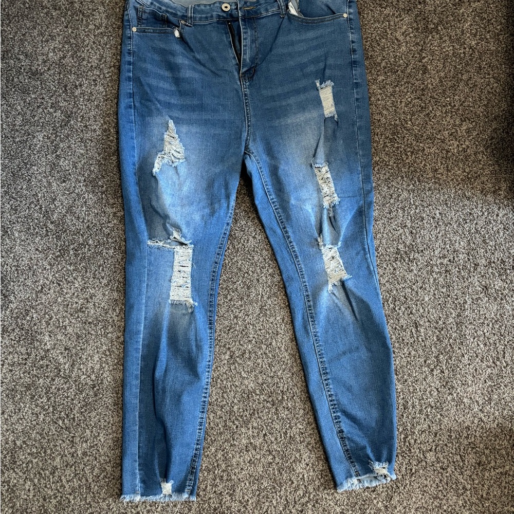 Trendy Blue Distressed Skinny Jeans